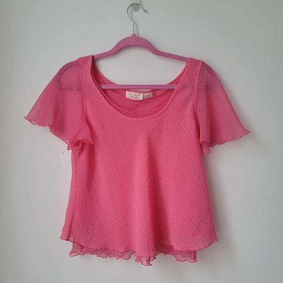 VICTORIA'S SECRET Pajama Short Set Sheer Pink Size Medium - Picture 2 of 8